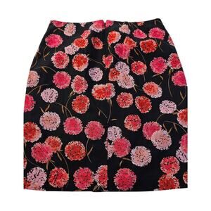 NWT 4P 4 PETITE linen black pink floral lined pencil midi skirt whimiscal career